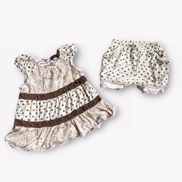 BOUTIQUE RABBIT MOON 6-9 mos BEIGE BROWN DRESSY Tunic and Bloomer SET - Picture 1 of 5